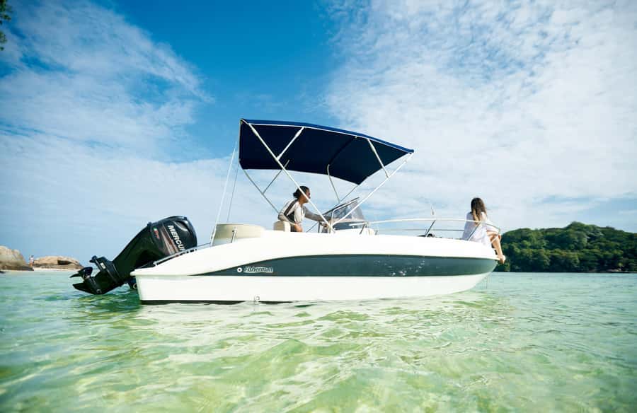 Mahe Island Private Boat Rental ~ Captain Your Own Adventure - The 19-Foot Italian Fisherman setup that makes Mahe feel easy